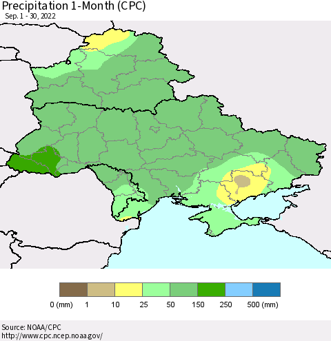 Ukraine, Moldova and Belarus Precipitation 1-Month (CPC) Thematic Map For 9/1/2022 - 9/30/2022
