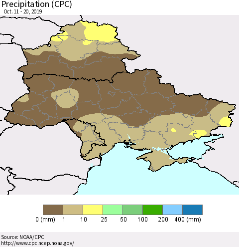 Ukraine, Moldova and Belarus Precipitation (CPC) Thematic Map For 10/11/2019 - 10/20/2019