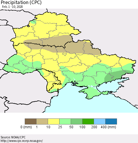 Ukraine, Moldova and Belarus Precipitation (CPC) Thematic Map For 2/1/2020 - 2/10/2020