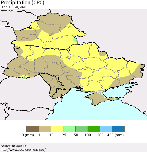 Ukraine, Moldova and Belarus Precipitation (CPC) Thematic Map For 2/11/2020 - 2/20/2020
