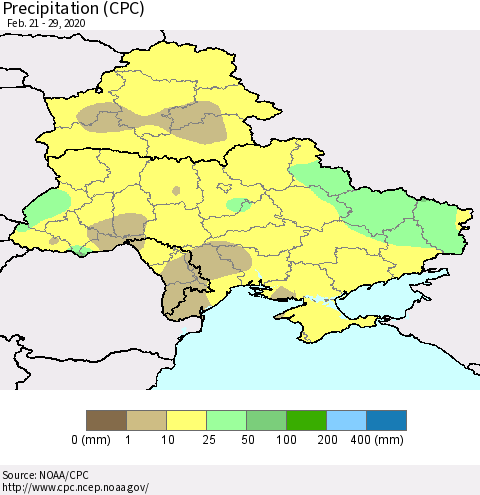 Ukraine, Moldova and Belarus Precipitation (CPC) Thematic Map For 2/21/2020 - 2/29/2020