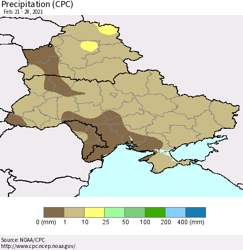 Ukraine, Moldova and Belarus Precipitation (CPC) Thematic Map For 2/21/2021 - 2/28/2021