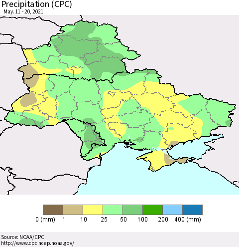 Ukraine, Moldova and Belarus Precipitation (CPC) Thematic Map For 5/11/2021 - 5/20/2021