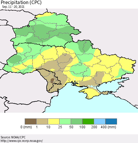 Ukraine, Moldova and Belarus Precipitation (CPC) Thematic Map For 9/11/2021 - 9/20/2021