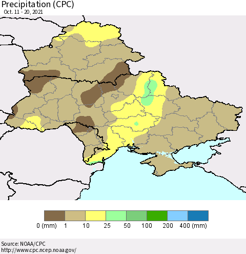 Ukraine, Moldova and Belarus Precipitation (CPC) Thematic Map For 10/11/2021 - 10/20/2021