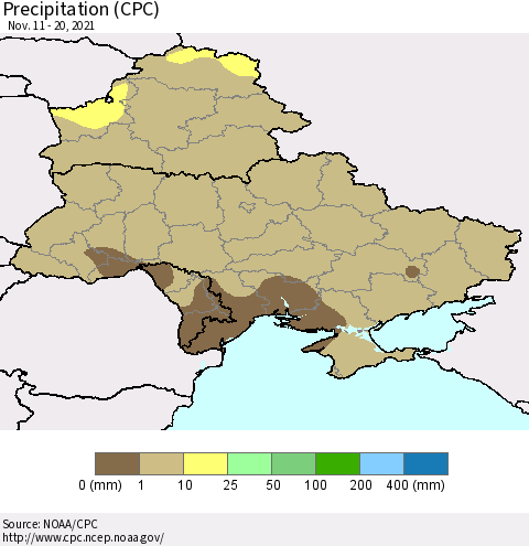 Ukraine, Moldova and Belarus Precipitation (CPC) Thematic Map For 11/11/2021 - 11/20/2021