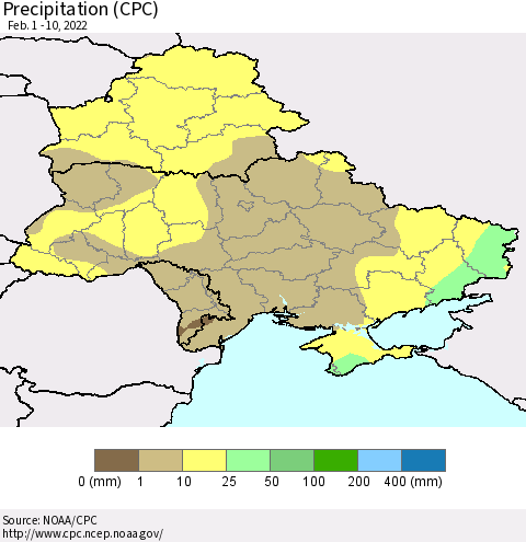 Ukraine, Moldova and Belarus Precipitation (CPC) Thematic Map For 2/1/2022 - 2/10/2022