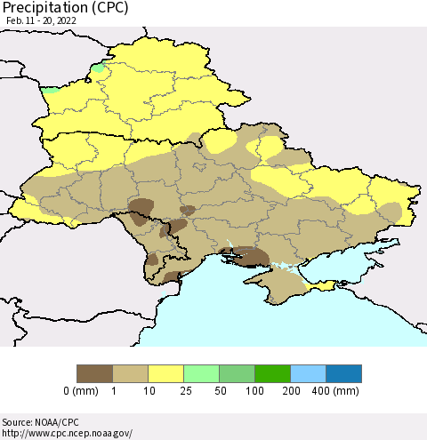 Ukraine, Moldova and Belarus Precipitation (CPC) Thematic Map For 2/11/2022 - 2/20/2022