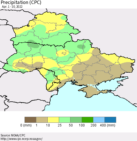 Ukraine, Moldova and Belarus Precipitation (CPC) Thematic Map For 4/1/2022 - 4/10/2022