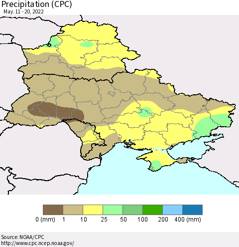 Ukraine, Moldova and Belarus Precipitation (CPC) Thematic Map For 5/11/2022 - 5/20/2022