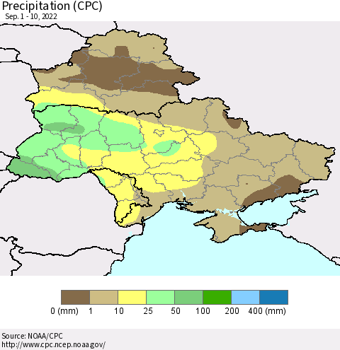 Ukraine, Moldova and Belarus Precipitation (CPC) Thematic Map For 9/1/2022 - 9/10/2022