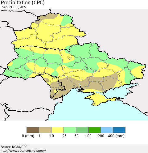 Ukraine, Moldova and Belarus Precipitation (CPC) Thematic Map For 9/21/2022 - 9/30/2022