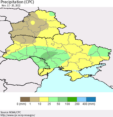 Ukraine, Moldova and Belarus Precipitation (CPC) Thematic Map For 11/11/2022 - 11/20/2022