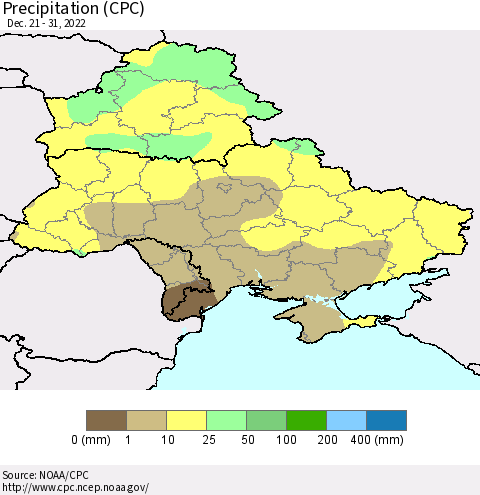 Ukraine, Moldova and Belarus Precipitation (CPC) Thematic Map For 12/21/2022 - 12/31/2022