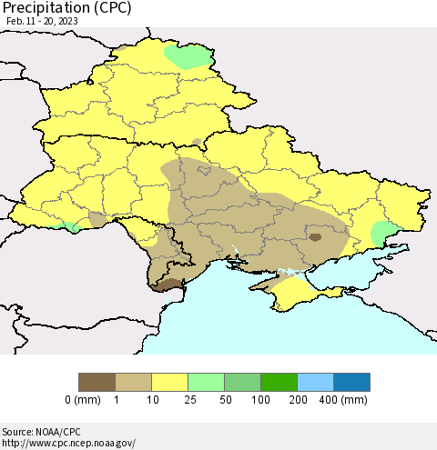 Ukraine, Moldova and Belarus Precipitation (CPC) Thematic Map For 2/11/2023 - 2/20/2023