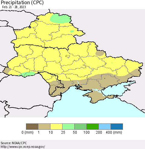 Ukraine, Moldova and Belarus Precipitation (CPC) Thematic Map For 2/21/2023 - 2/28/2023