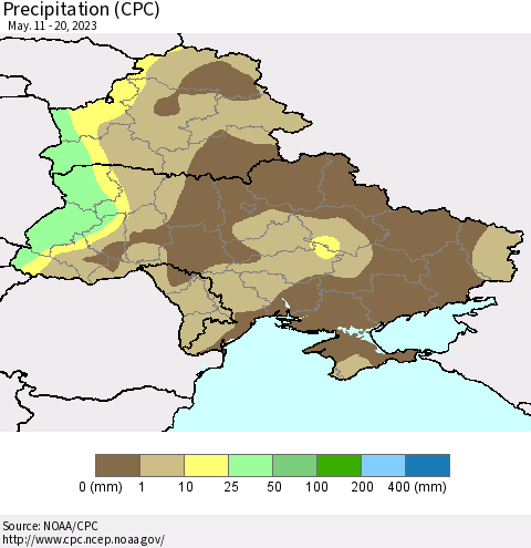 Ukraine, Moldova and Belarus Precipitation (CPC) Thematic Map For 5/11/2023 - 5/20/2023