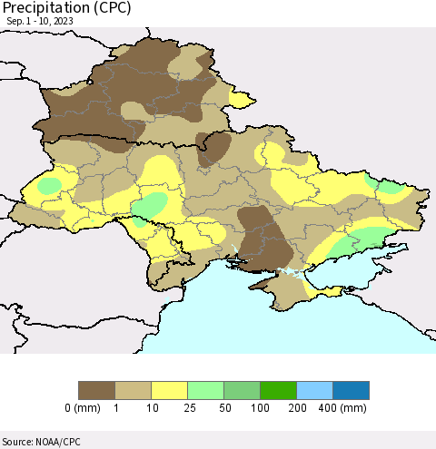Ukraine, Moldova and Belarus Precipitation (CPC) Thematic Map For 9/1/2023 - 9/10/2023