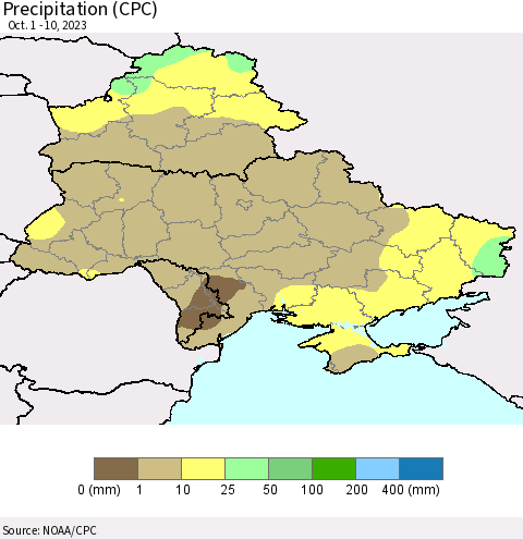 Ukraine, Moldova and Belarus Precipitation (CPC) Thematic Map For 10/1/2023 - 10/10/2023