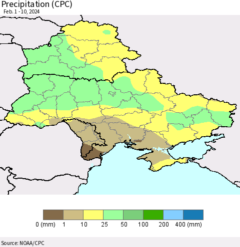 Ukraine, Moldova and Belarus Precipitation (CPC) Thematic Map For 2/1/2024 - 2/10/2024
