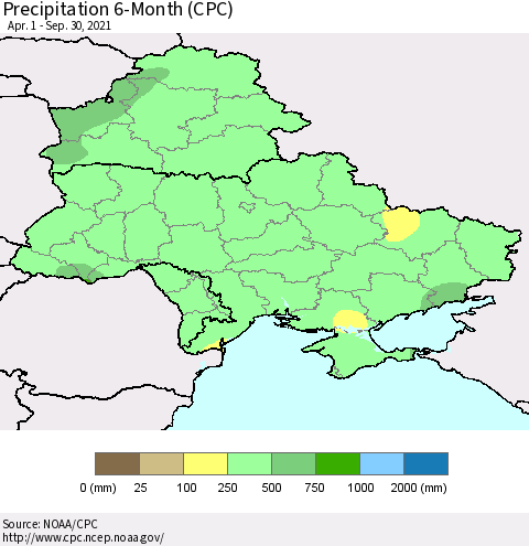 Ukraine, Moldova and Belarus Precipitation 6-Month (CPC) Thematic Map For 4/1/2021 - 9/30/2021