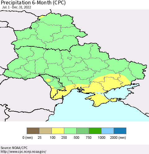 Ukraine, Moldova and Belarus Precipitation 6-Month (CPC) Thematic Map For 7/1/2022 - 12/31/2022