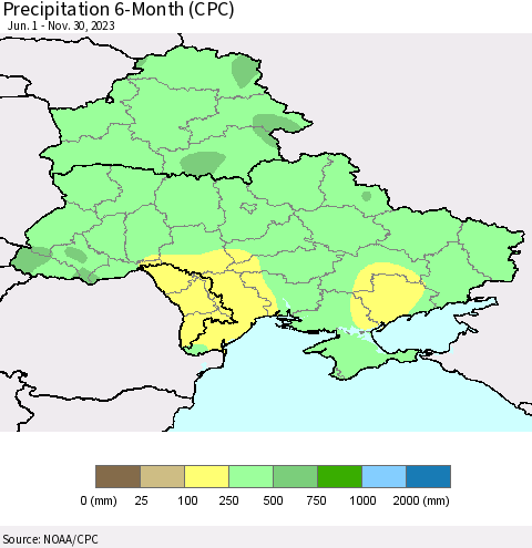 Ukraine, Moldova and Belarus Precipitation 6-Month (CPC) Thematic Map For 6/1/2023 - 11/30/2023