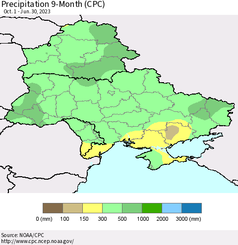 Ukraine, Moldova and Belarus Precipitation 9-Month (CPC) Thematic Map For 10/1/2022 - 6/30/2023