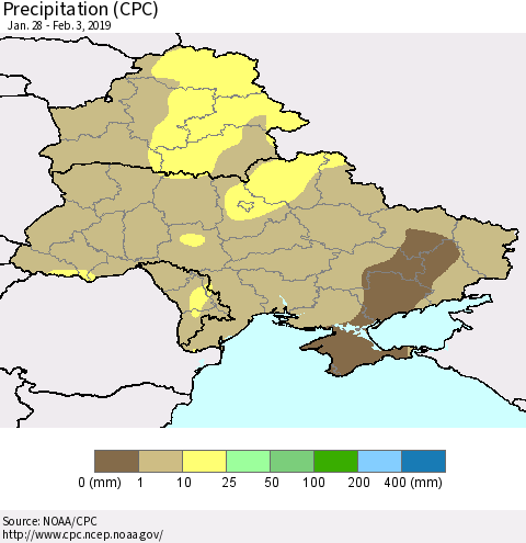 Ukraine, Moldova and Belarus Precipitation (CPC) Thematic Map For 1/28/2019 - 2/3/2019
