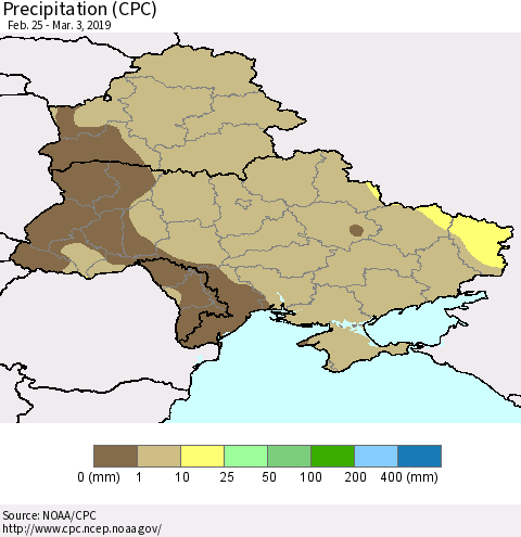 Ukraine, Moldova and Belarus Precipitation (CPC) Thematic Map For 2/25/2019 - 3/3/2019