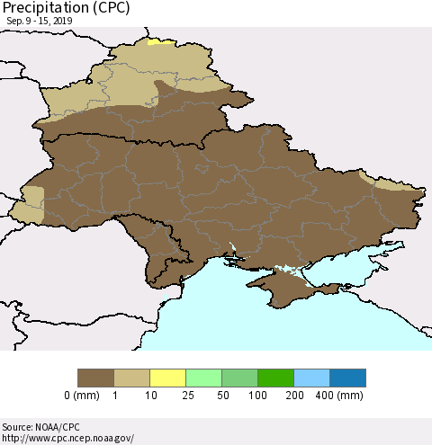 Ukraine, Moldova and Belarus Precipitation (CPC) Thematic Map For 9/9/2019 - 9/15/2019