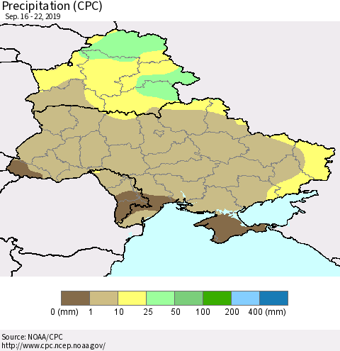 Ukraine, Moldova and Belarus Precipitation (CPC) Thematic Map For 9/16/2019 - 9/22/2019