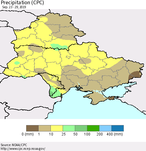 Ukraine, Moldova and Belarus Precipitation (CPC) Thematic Map For 9/23/2019 - 9/29/2019