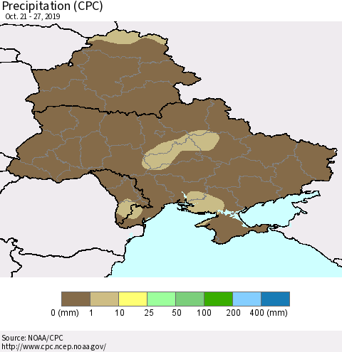 Ukraine, Moldova and Belarus Precipitation (CPC) Thematic Map For 10/21/2019 - 10/27/2019