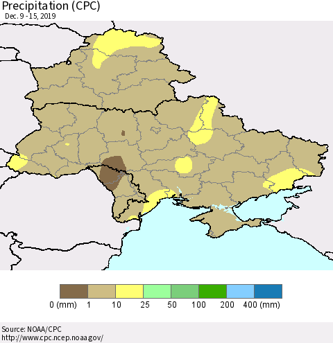 Ukraine, Moldova and Belarus Precipitation (CPC) Thematic Map For 12/9/2019 - 12/15/2019