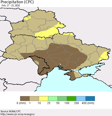Ukraine, Moldova and Belarus Precipitation (CPC) Thematic Map For 2/17/2020 - 2/23/2020