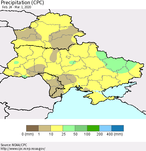 Ukraine, Moldova and Belarus Precipitation (CPC) Thematic Map For 2/24/2020 - 3/1/2020