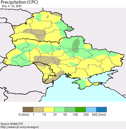 Ukraine, Moldova and Belarus Precipitation (CPC) Thematic Map For 5/4/2020 - 5/10/2020