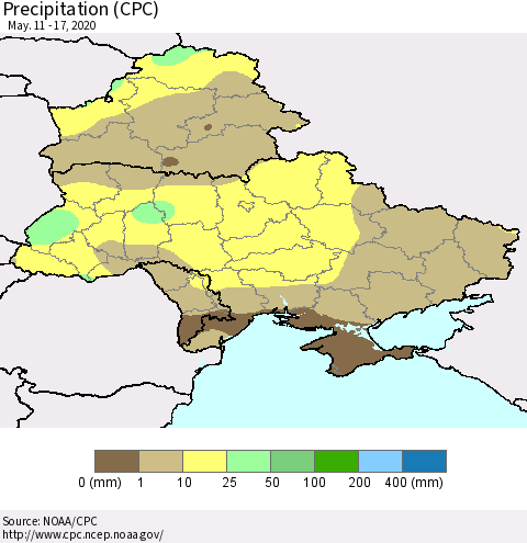 Ukraine, Moldova and Belarus Precipitation (CPC) Thematic Map For 5/11/2020 - 5/17/2020