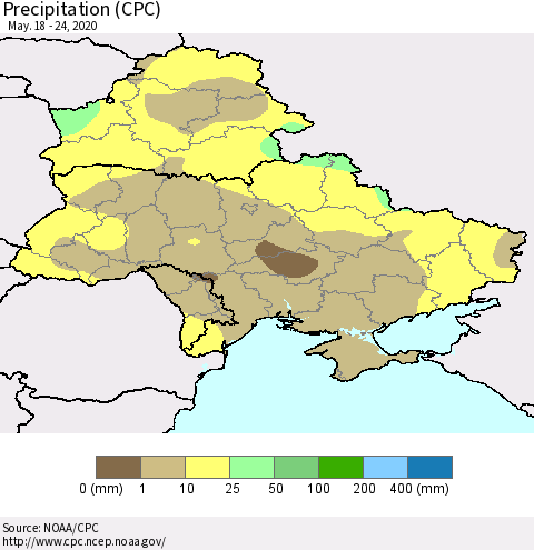 Ukraine, Moldova and Belarus Precipitation (CPC) Thematic Map For 5/18/2020 - 5/24/2020