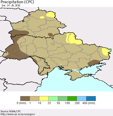 Ukraine, Moldova and Belarus Precipitation (CPC) Thematic Map For 12/14/2020 - 12/20/2020