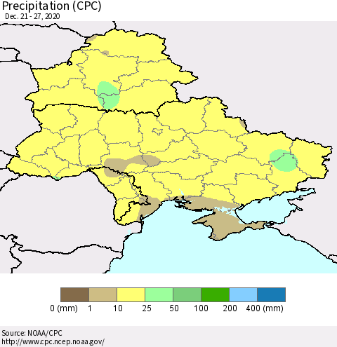 Ukraine, Moldova and Belarus Precipitation (CPC) Thematic Map For 12/21/2020 - 12/27/2020