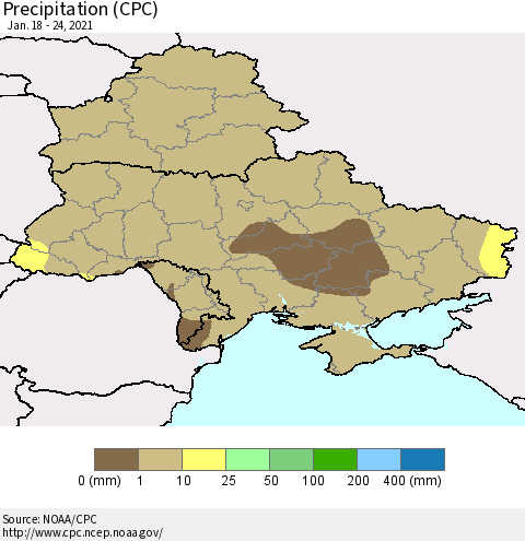 Ukraine, Moldova and Belarus Precipitation (CPC) Thematic Map For 1/18/2021 - 1/24/2021