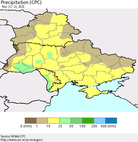 Ukraine, Moldova and Belarus Precipitation (CPC) Thematic Map For 3/15/2021 - 3/21/2021