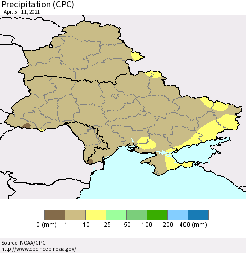 Ukraine, Moldova and Belarus Precipitation (CPC) Thematic Map For 4/5/2021 - 4/11/2021