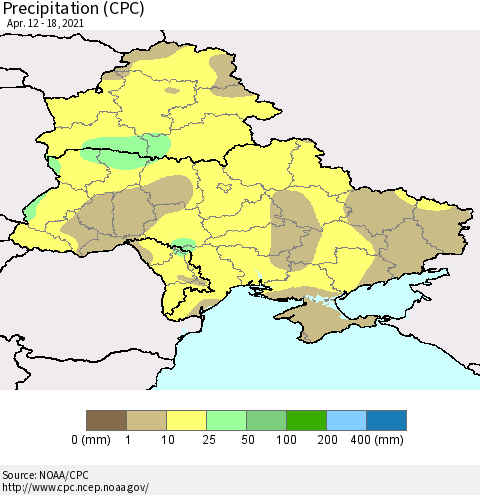 Ukraine, Moldova and Belarus Precipitation (CPC) Thematic Map For 4/12/2021 - 4/18/2021