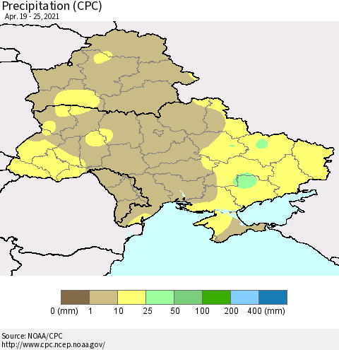 Ukraine, Moldova and Belarus Precipitation (CPC) Thematic Map For 4/19/2021 - 4/25/2021