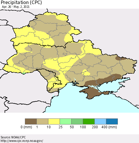 Ukraine, Moldova and Belarus Precipitation (CPC) Thematic Map For 4/26/2021 - 5/2/2021