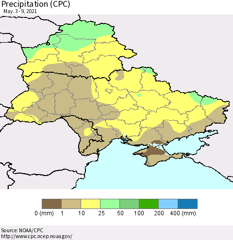 Ukraine, Moldova and Belarus Precipitation (CPC) Thematic Map For 5/3/2021 - 5/9/2021