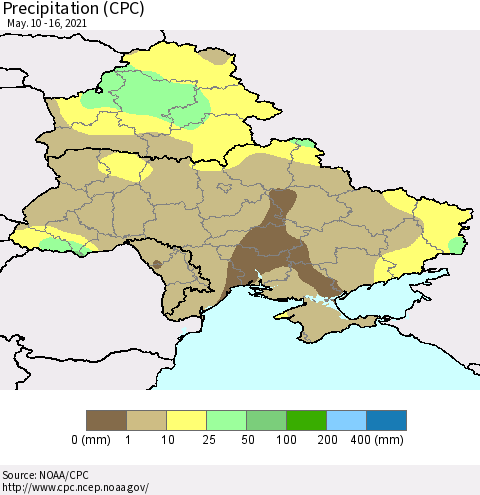 Ukraine, Moldova and Belarus Precipitation (CPC) Thematic Map For 5/10/2021 - 5/16/2021